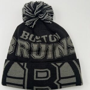 Boston Bruins Reebok Knit Pom Beanie Black Grey NHL Hockey